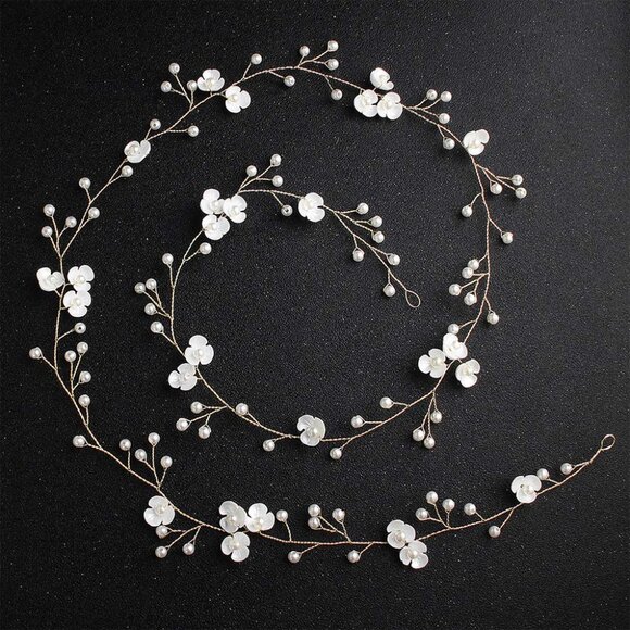 Bridal 39'' Pearl Headband Extro Long Flower Hair Piece for Bride Bridesmaid Pro - Picture 1 of 6